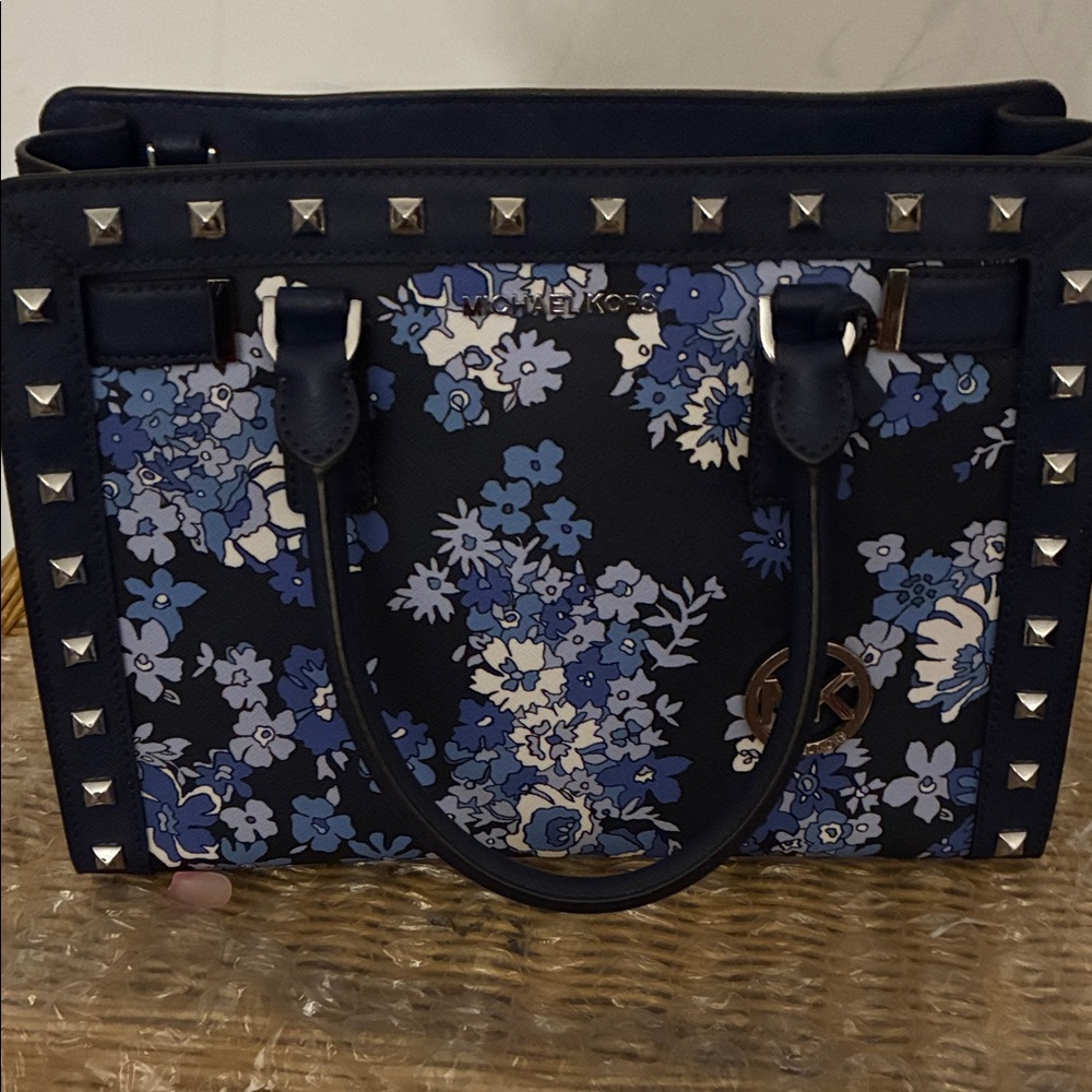 Michael Kors Navy Floral Studded Satchel